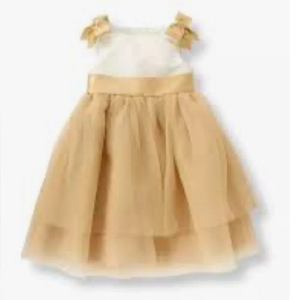 Janie and jack metallic gold colorblock tulle party dress nwt